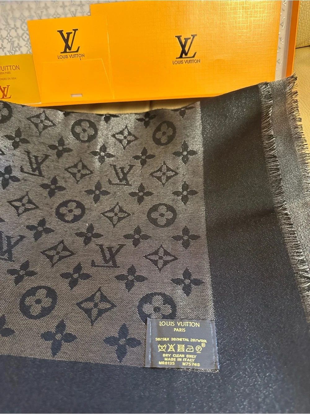 Louis Vuitton Black Metallic Monogram Shawl